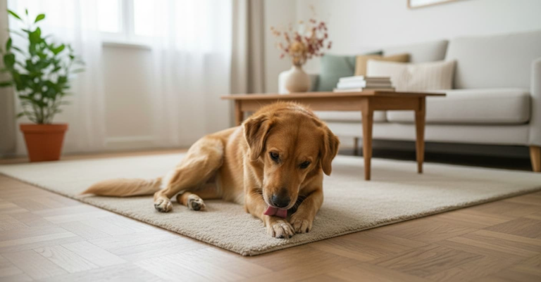 Un perro lamiendo sus patas por alergia
