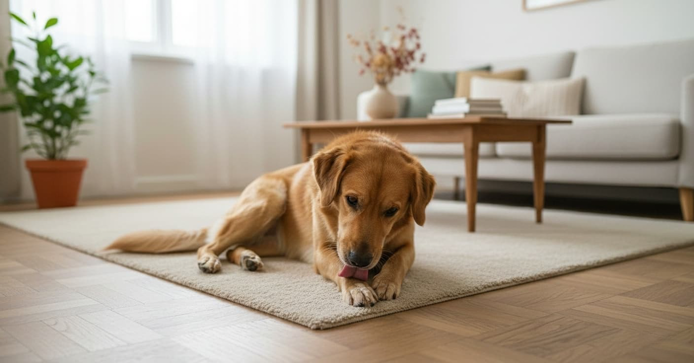 Un perro lamiendo sus patas por alergia