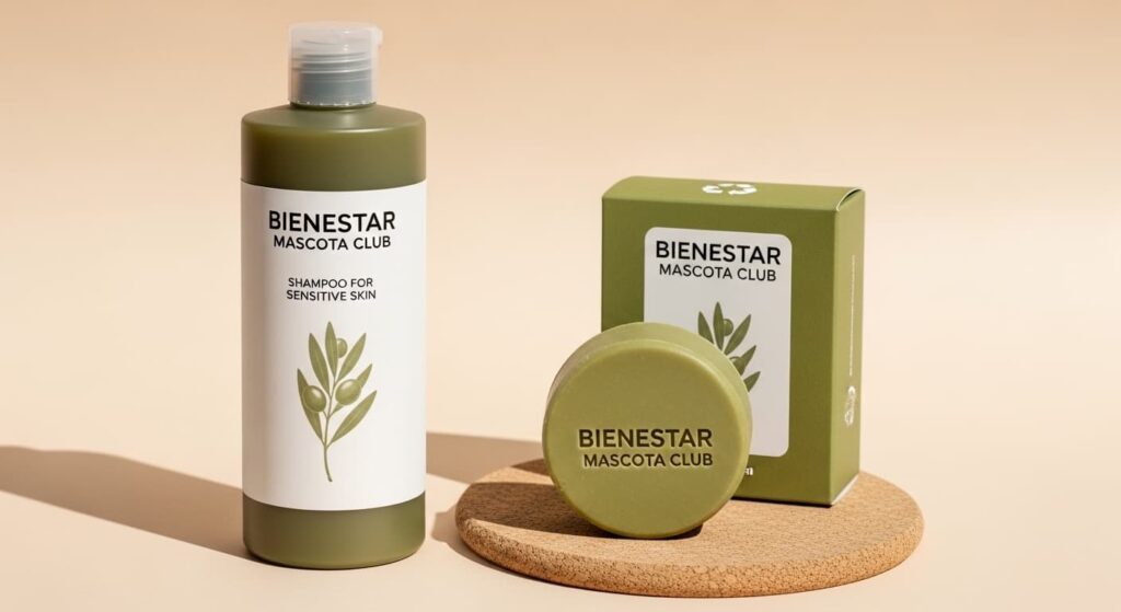Champú líquido y sólido para perros con piel sensible.