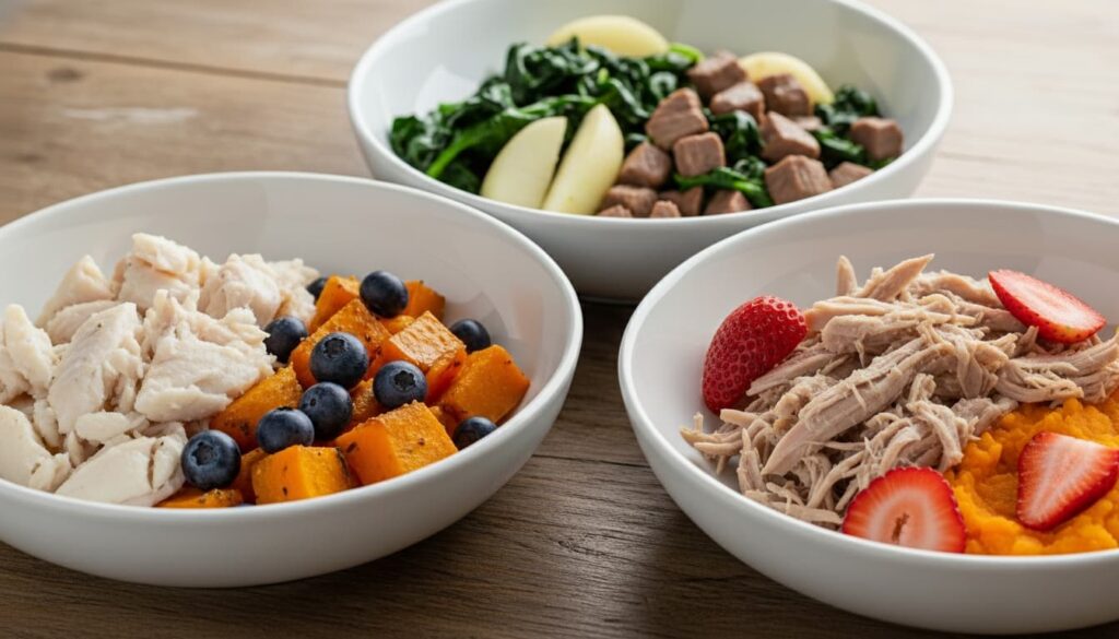 Comida variada monoproteica para perros con intolerancia alimentaria.